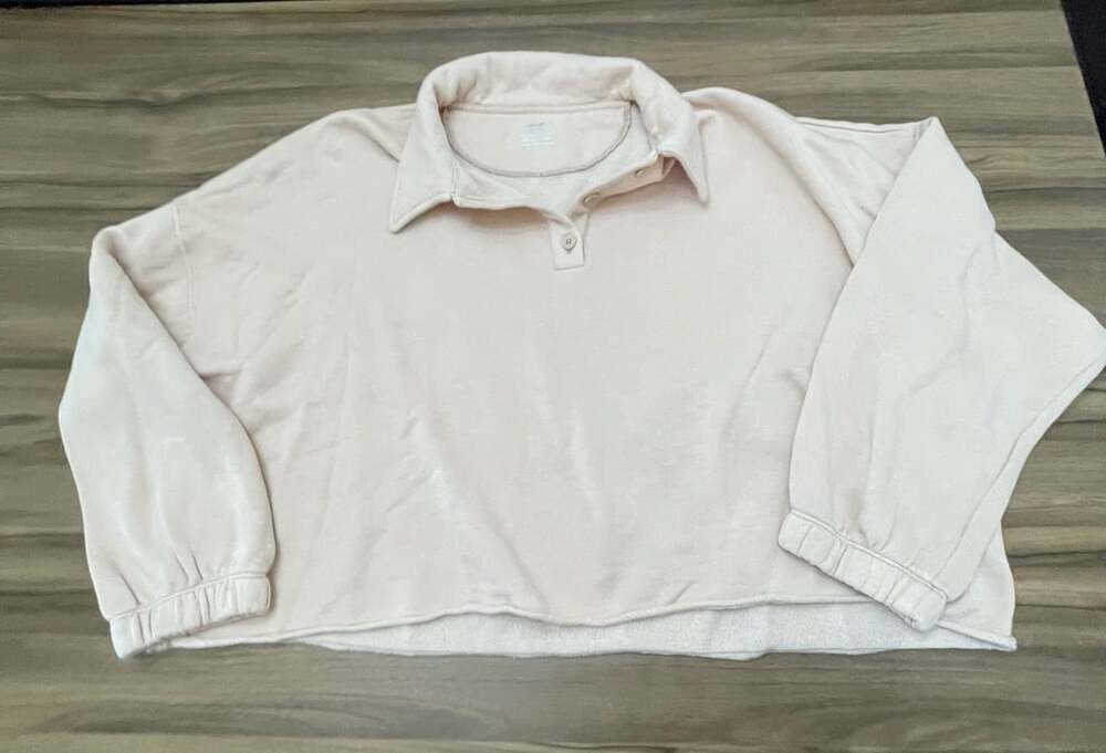 Aerie Long Sleeve Pullover Cropped Collared Sweatshirt Size XL Pink
